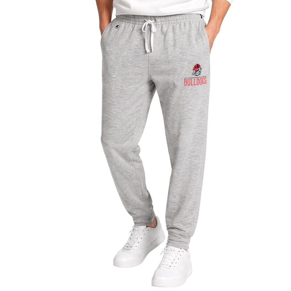 Champion Georgia Bulldogs Sweatpants Mens Small Gray Joggers Fleece Striped Cuff